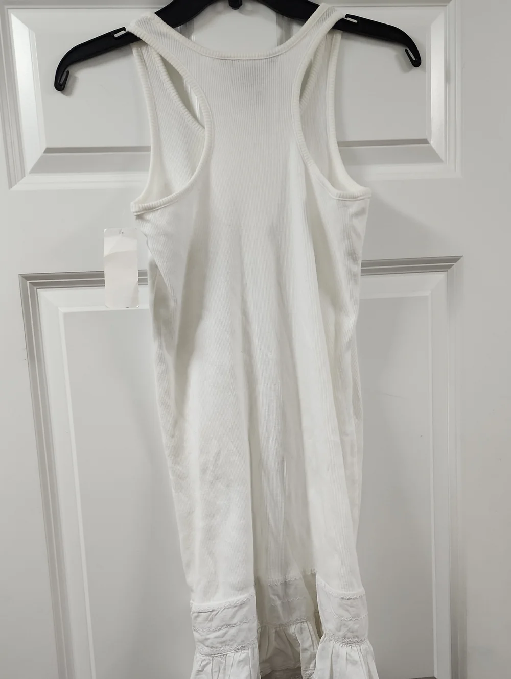 Ralph Lauren White Ribbed Racerback Tank Dress with Flounce Hem
